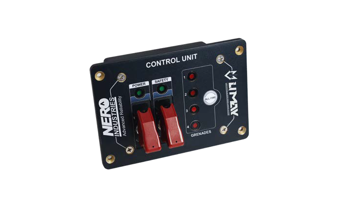 The UMAY DC-6 CONTROL UNIT enables automatic and manual smoke grenade launching, providing flexibility in operation. It also features a Built-In Test Function (BIT), which allows for easy maintenance and monitoring of the system.