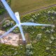 Aerial view from the drone of a wind turbine. The windmill for e
